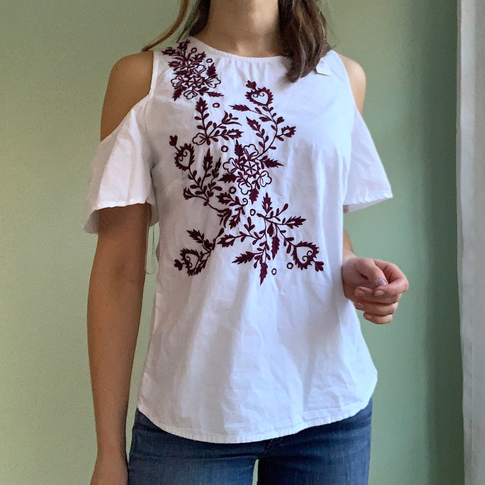 Francesca's Cold Shoulder Floral Embroidery Top